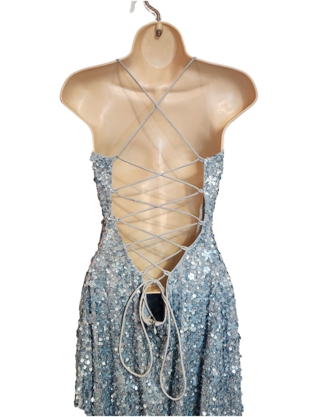 Mac Duggal Blue Floral Sequin Gown Medium - Picture 6 of 12
